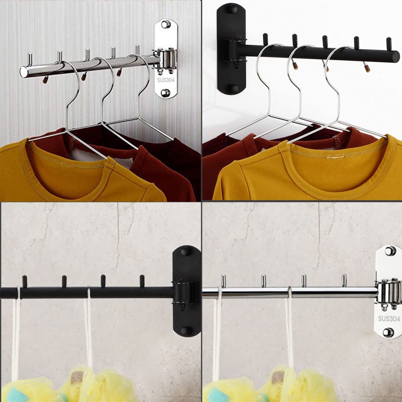 Zivisk Folding Wall Mounted Clothes Hanger Rack with Swing Arm Stainless Steel Heavy Duty Coat Hook for Bathroom, Bedroom, Laundry Room - Black - Image 5